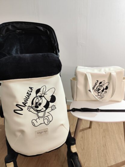 Saco blanco roto con bordado minnie bebe