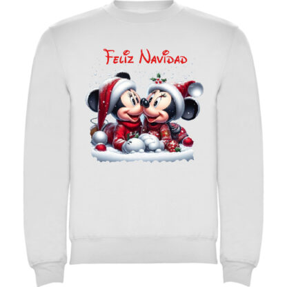 Sudadera blanca Minnie y Mickey nieve feliz navidad