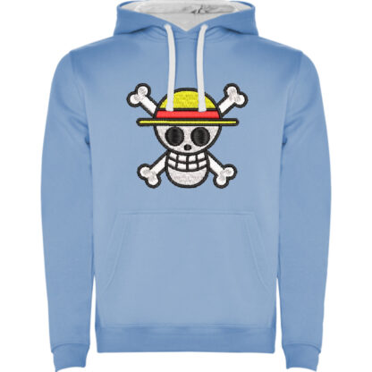 Sudadera azul celeste con capucha calavera one piece