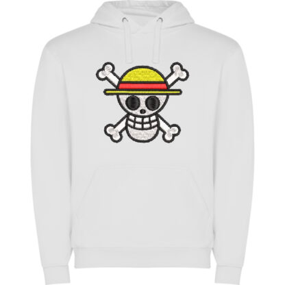 Sudadera blanca con capucha calavera one piece