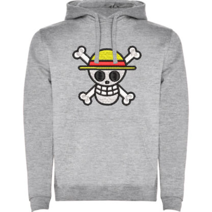 Sudadera gris con capucha calavera one piece