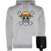 Sudadera gris con capucha calavera one piece portada