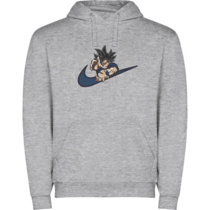 Sudadera gris con capucha goku azul