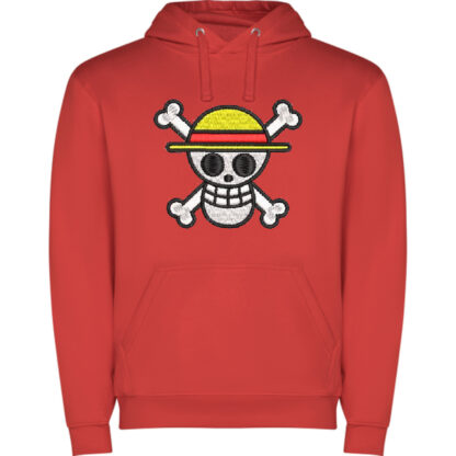 Sudadera roja con capucha calavera one piece