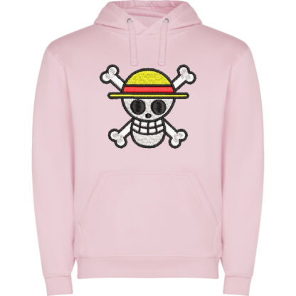 Sudadera rosa con capucha calavera one piece