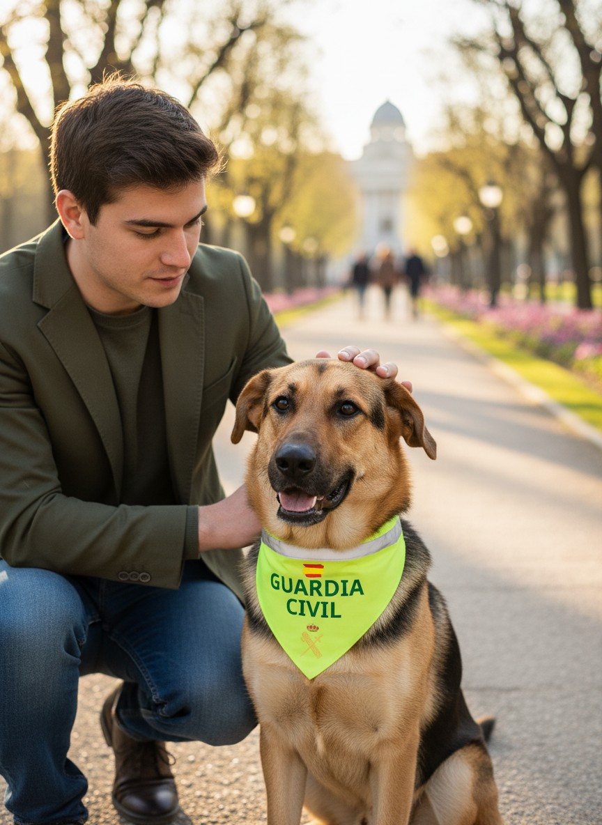 Collar alta visivilidad mascota Guardia Civil con perro y dueño